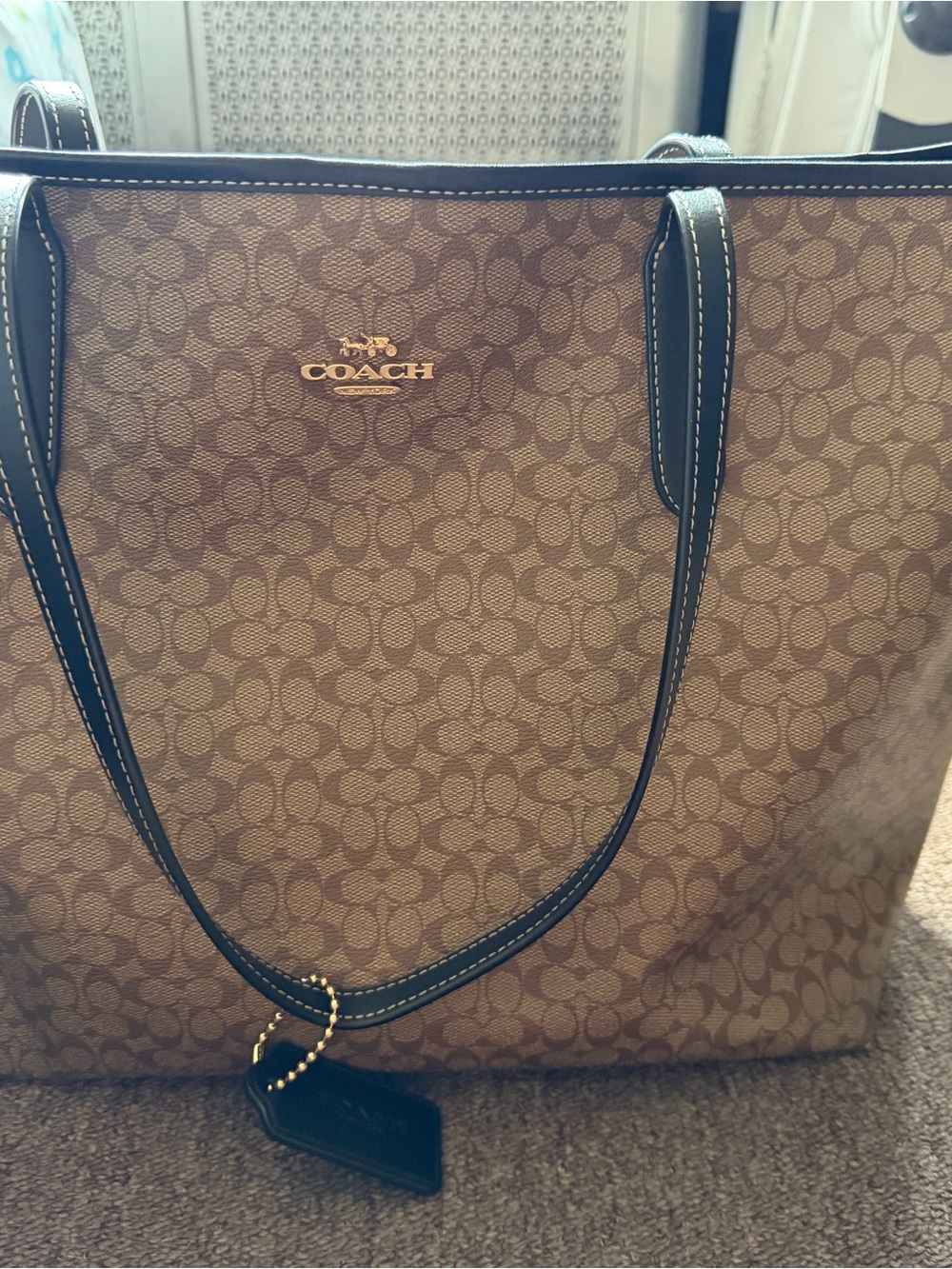 Coach Brown Signature Tote with Black Trim and Gold Logo